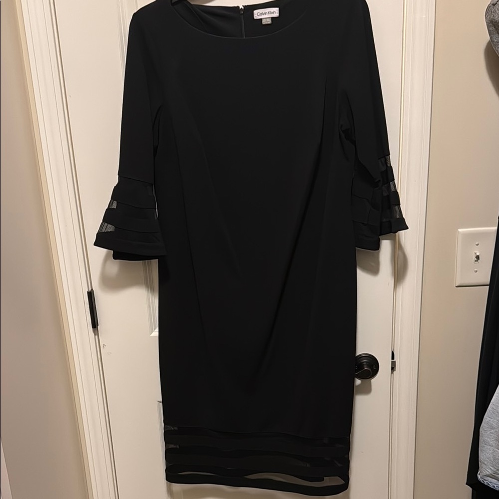 Calvin Klein Black Ruffled Sheath Dress with Bell Sleeves - worn once